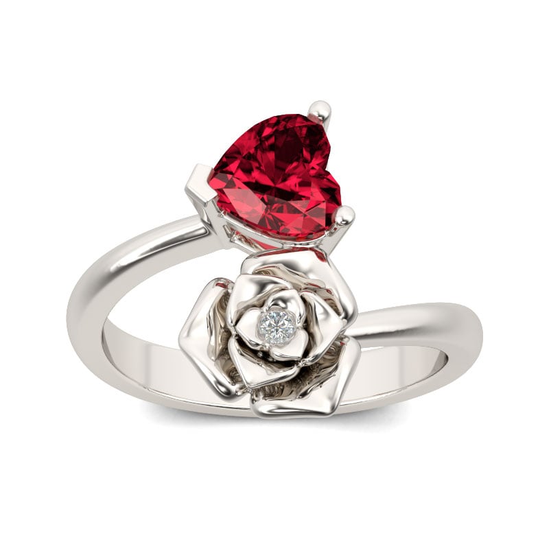 Jeulia Flower Design Heart Cut Sterling Silver Ring
