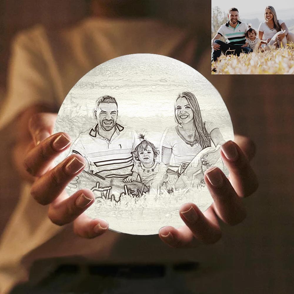 Lámpara de luna con foto 3D grabada personalizada, toque 2 colores, regalo familiar