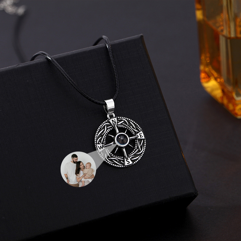 Personalized Picture Projection Necklace with Circular Compass for Boyfriend