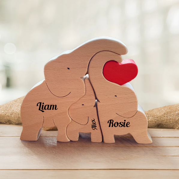 Puzzle in legno personalizzato della famiglia Elefante carino Regalo di Natale caldo per la famiglia