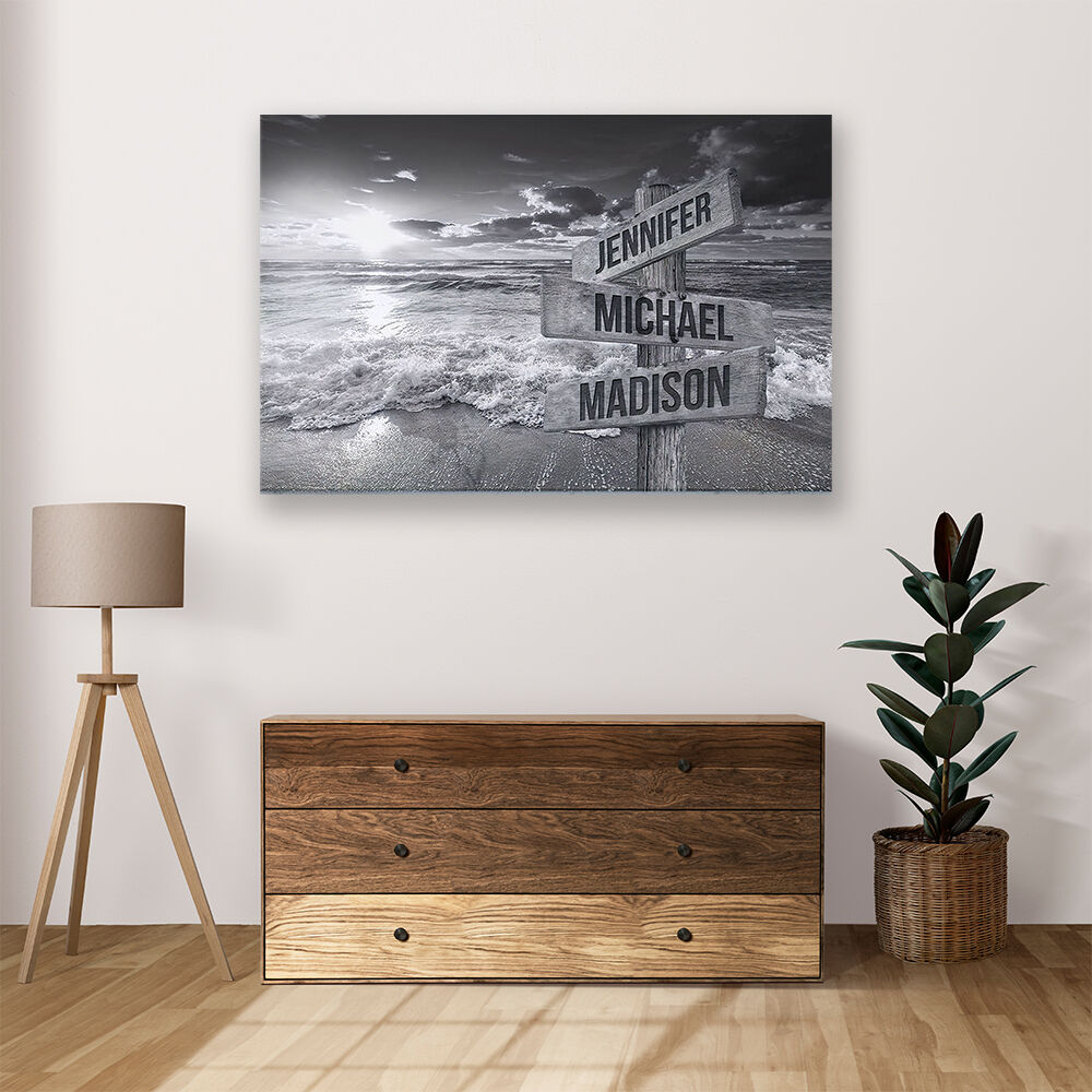 Personalized Name Canvas Wall Art with Ocean Sunset Pattern Beautiful Present for Family