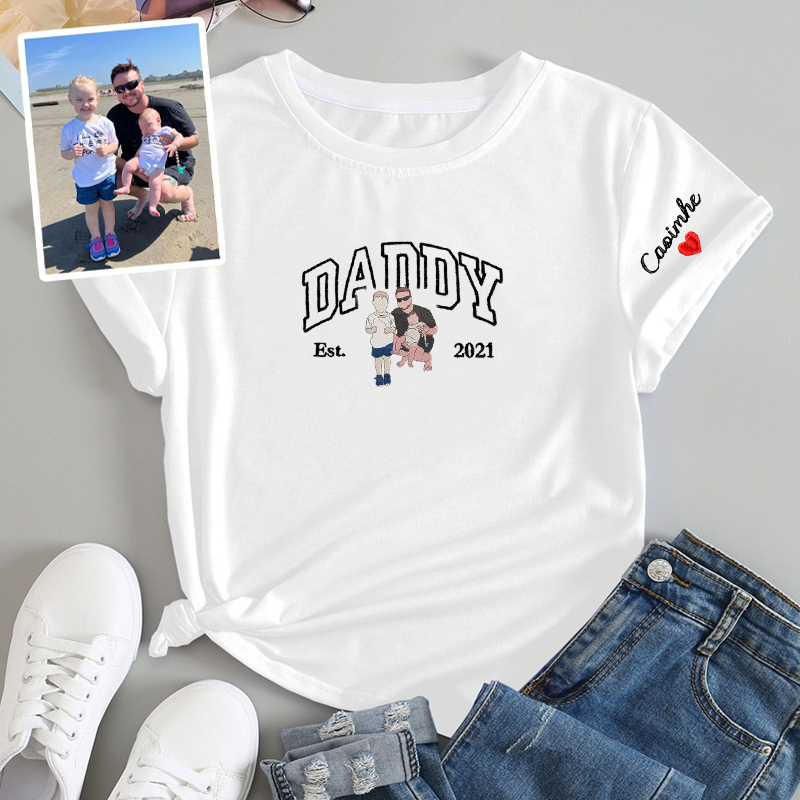 Personalized T-shirt Embroidered Daddy with Custom Photo Design Perfect Gift for Father's Day