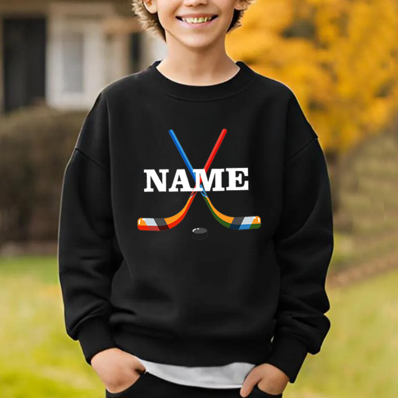 Personalized Kids Sweatshirts With Customized Name Tape Hockey Graphics For Sports Fanatics