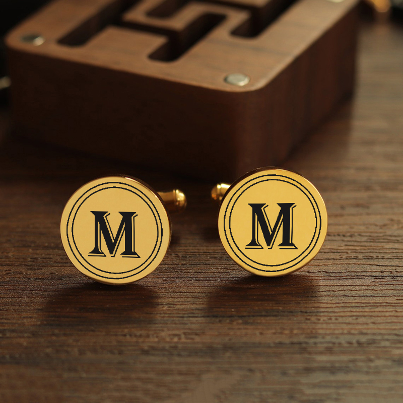 Personalized Custom Cufflink Capital Letter Circular Button Design Stylish Gift for Him