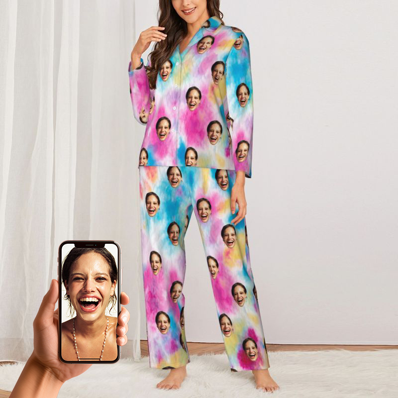 Personalized Pajamas Custom Photo Colorful Ink Drawing Style Design Artistic Gift for Her