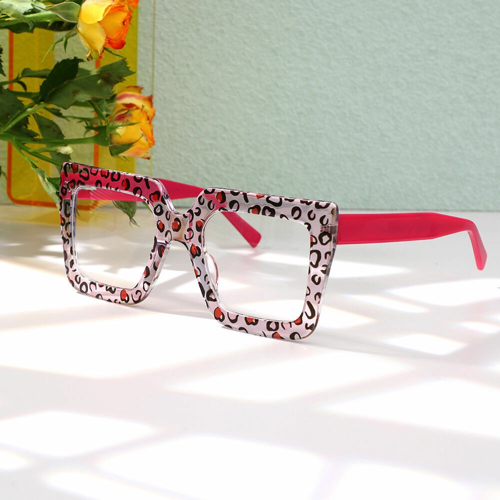 Bron Square Pink Leopard Glasses