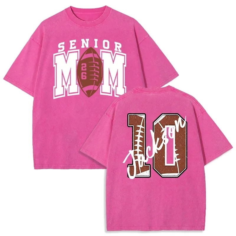 Personalized Washed T-shirt Senior Football Mom with Custom Kids Name Number Gift for Sports Lovers