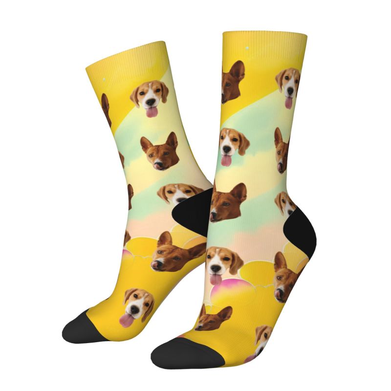 Personalized Tie Dye Face Socks Rainbow Printed with 2 Pet Photos