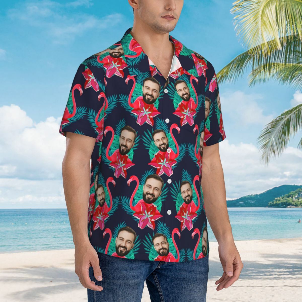 Custom Hawaiian Shirts Colorful Flamingo Aloha Beach Shirt for Men