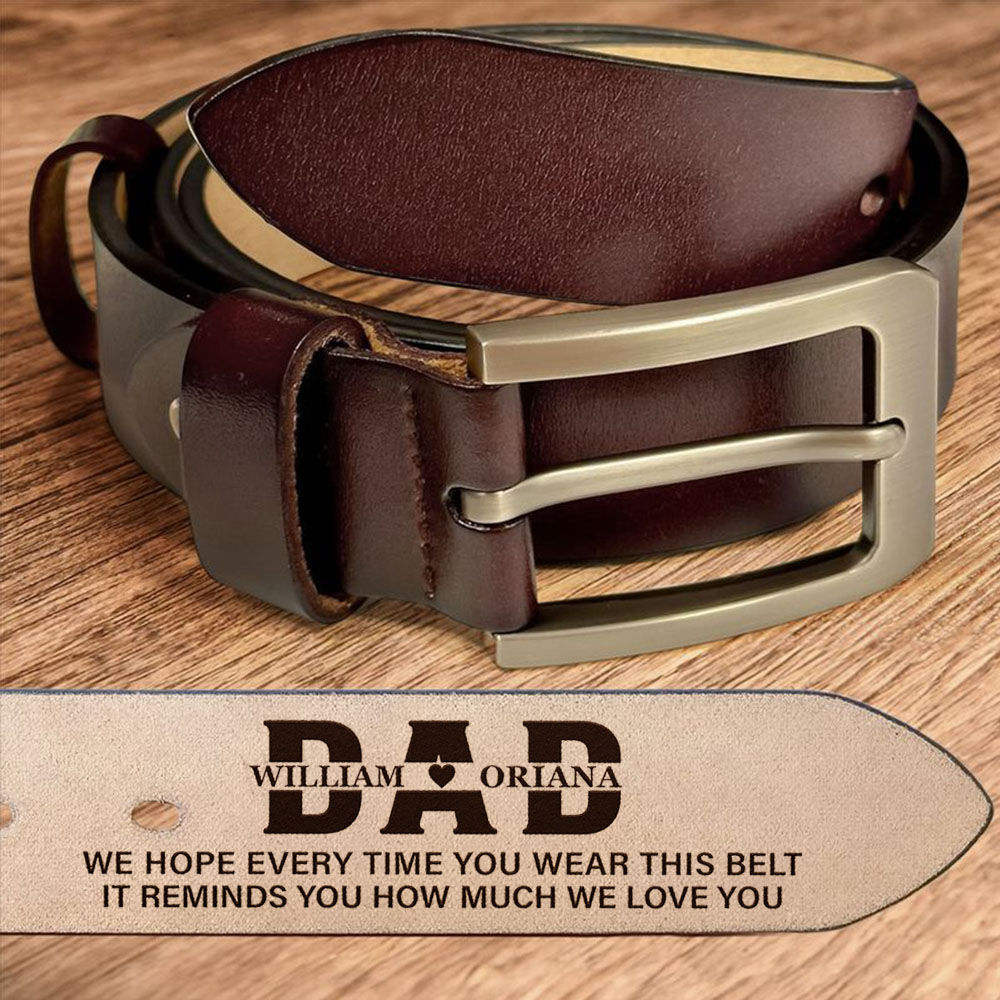 Personlig äkta läderbälte Mäns gåva Gravyrad namn bälte Farsdagsgåva för pappa