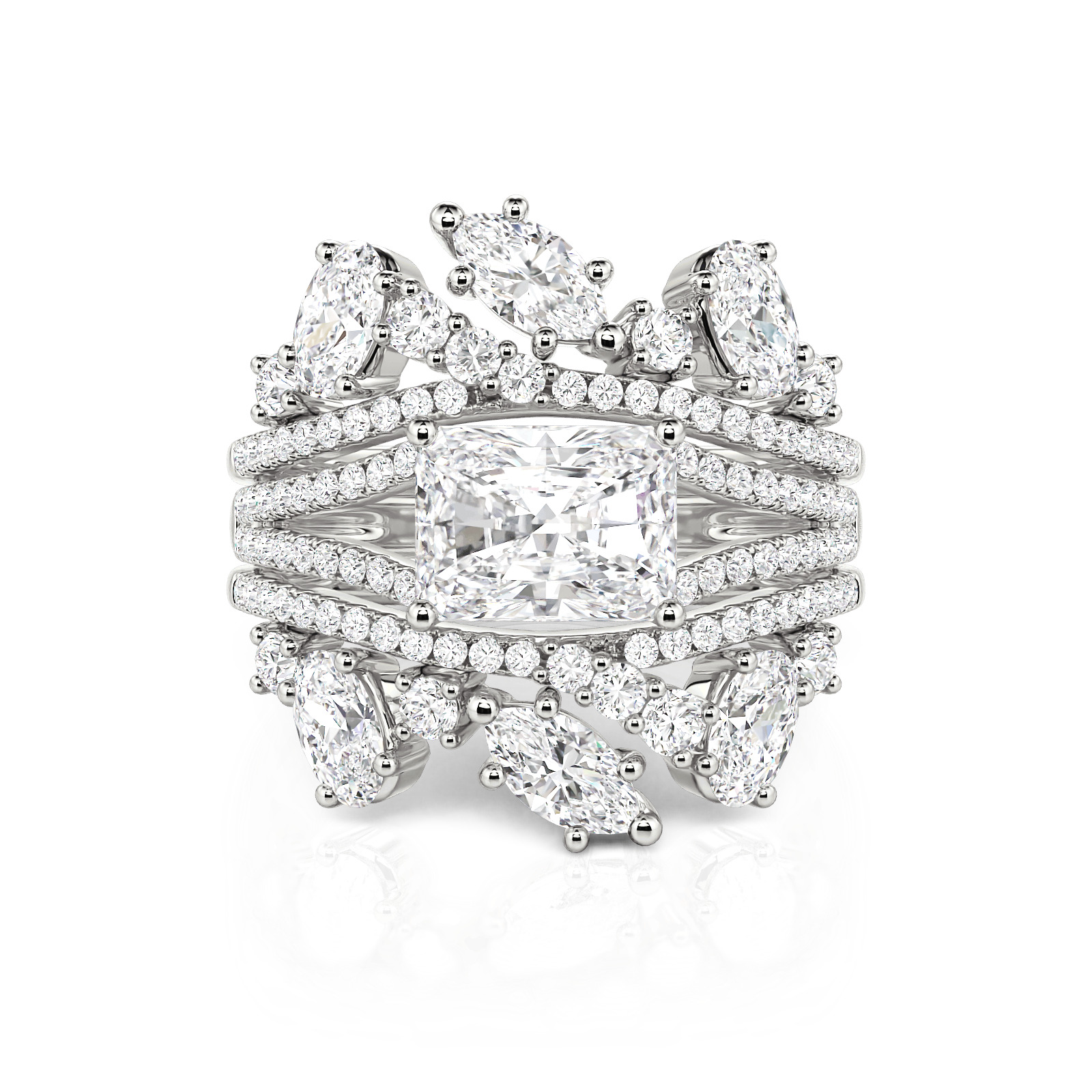 Jeulia East-West Radiant Cut Bridal Ring Set Sterling Silver