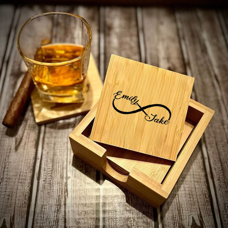 木製 名入れ コースター 4枚セット 収納ケース付き インフィニティ