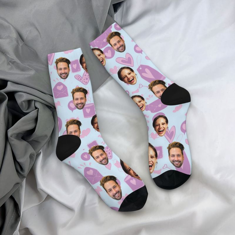"Purple Love" Customized Couple Face Socks Valentine's Day Gift