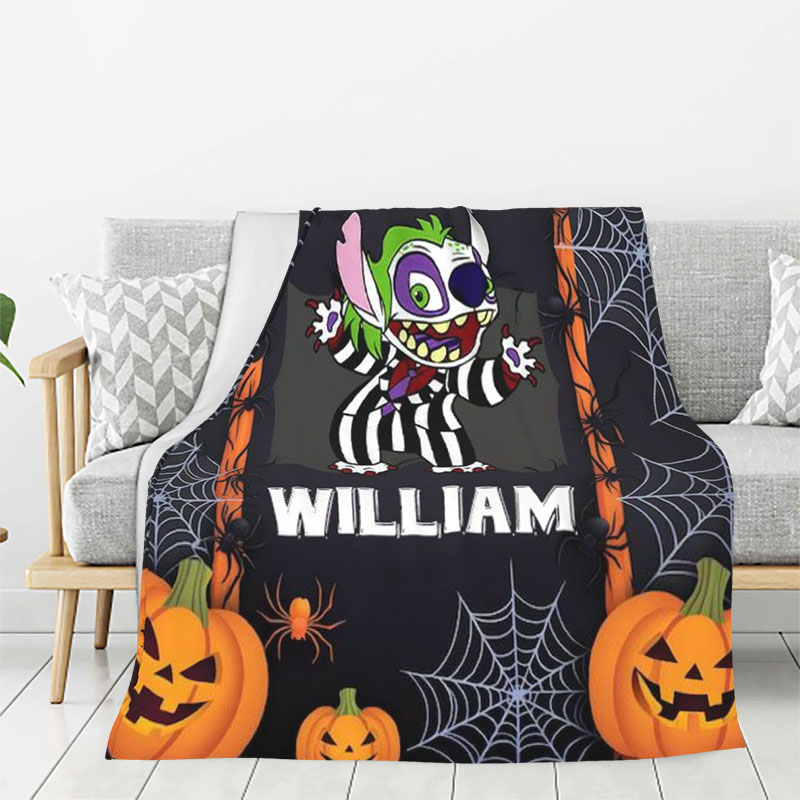 Personalized Name Blanket with Pumpkins Pattern Creative Gift for Halloween