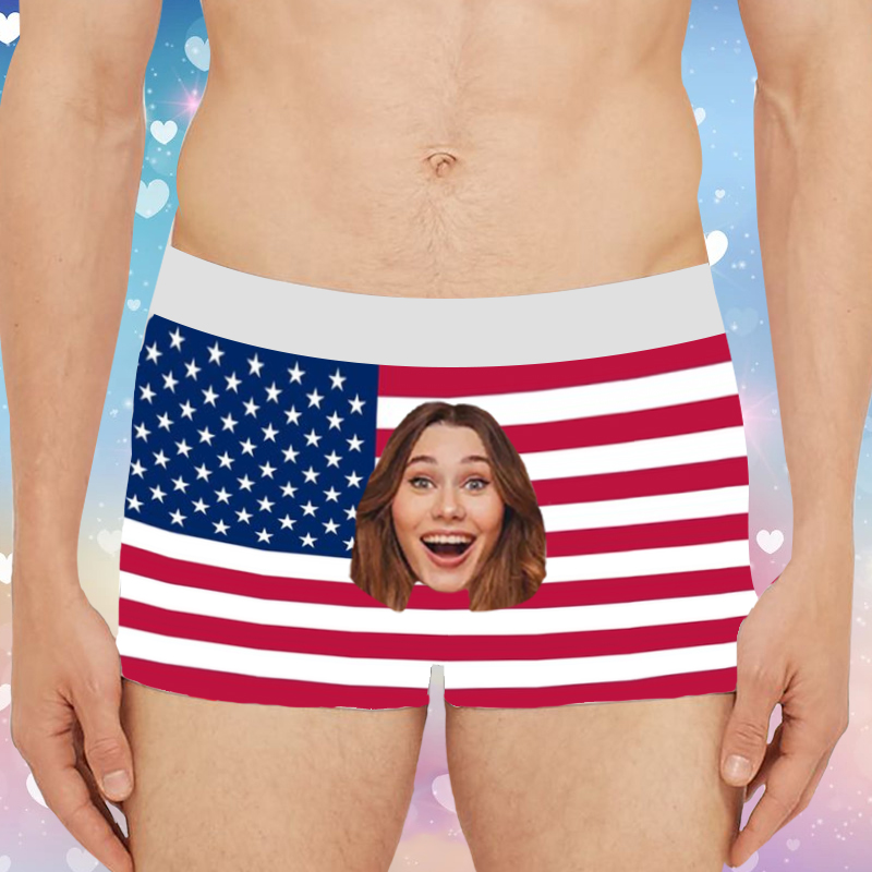 Gepersonaliseerde foto herenondergoed boxershort met vlag patroon cool cadeau voor hem