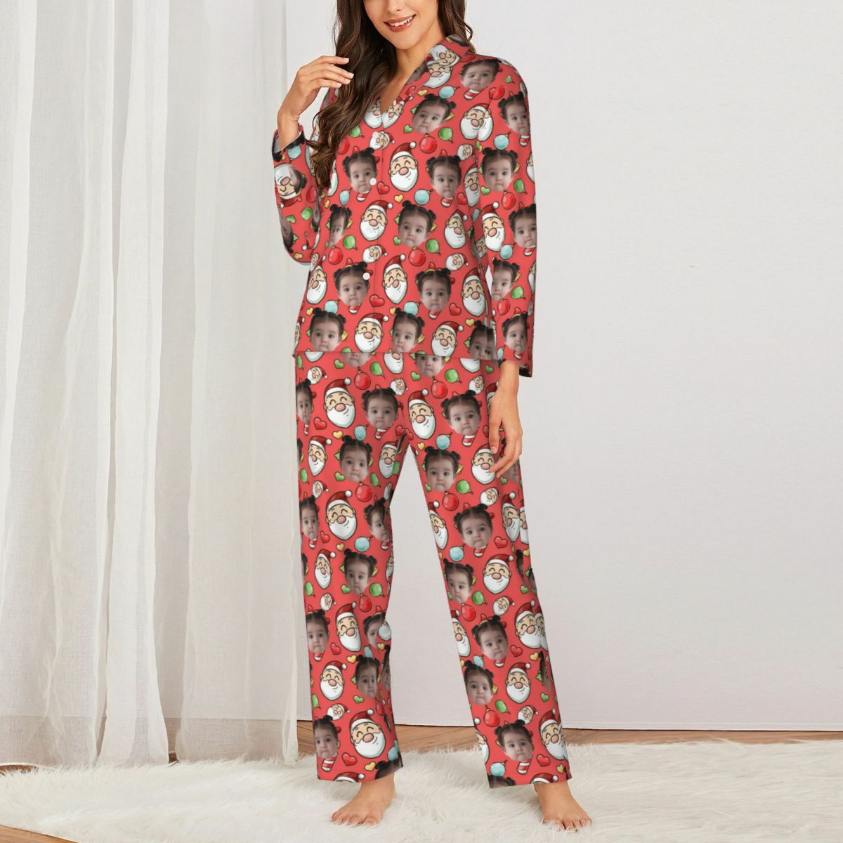 Pijama personalizado con foto personalizada de Papá Noel, diseño colorido, regalo de Navidad para la familia