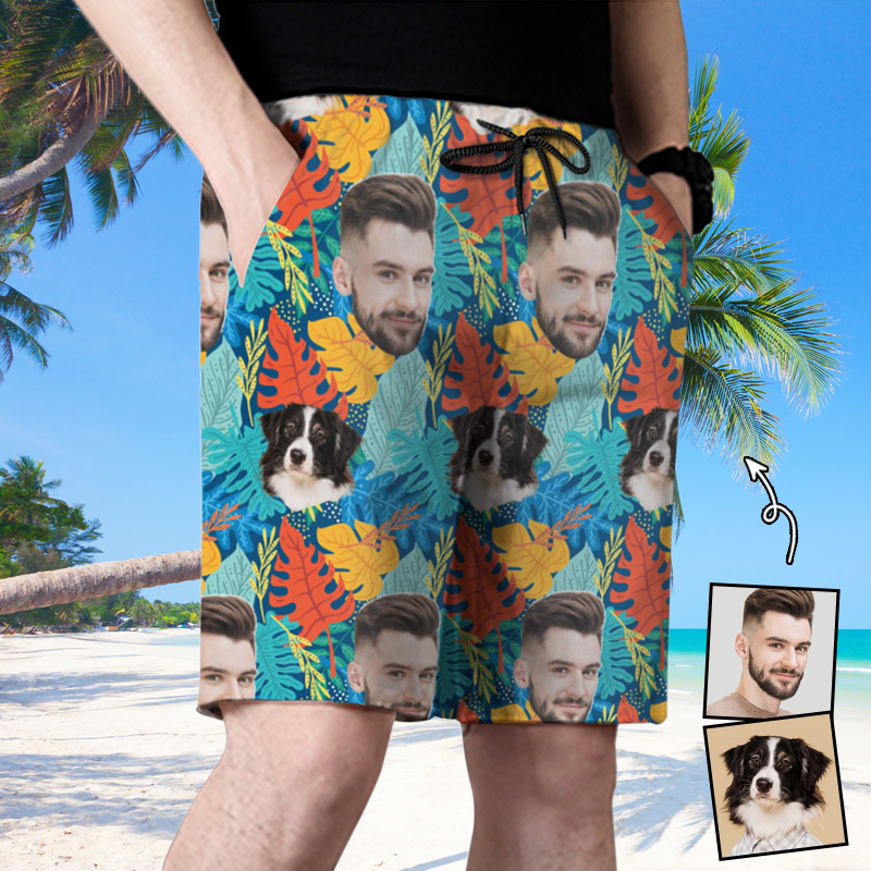 Gepersonaliseerde strandshort voor heren met prachtig bladerenpatroon uniek cadeau voor het hele gezin