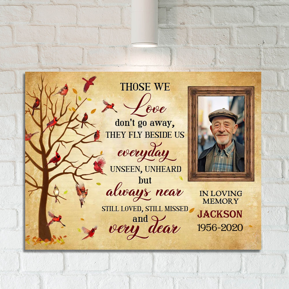 Personalized Picture Canvas Wall Art with Red Birds Pattern Memorial Present for Family
