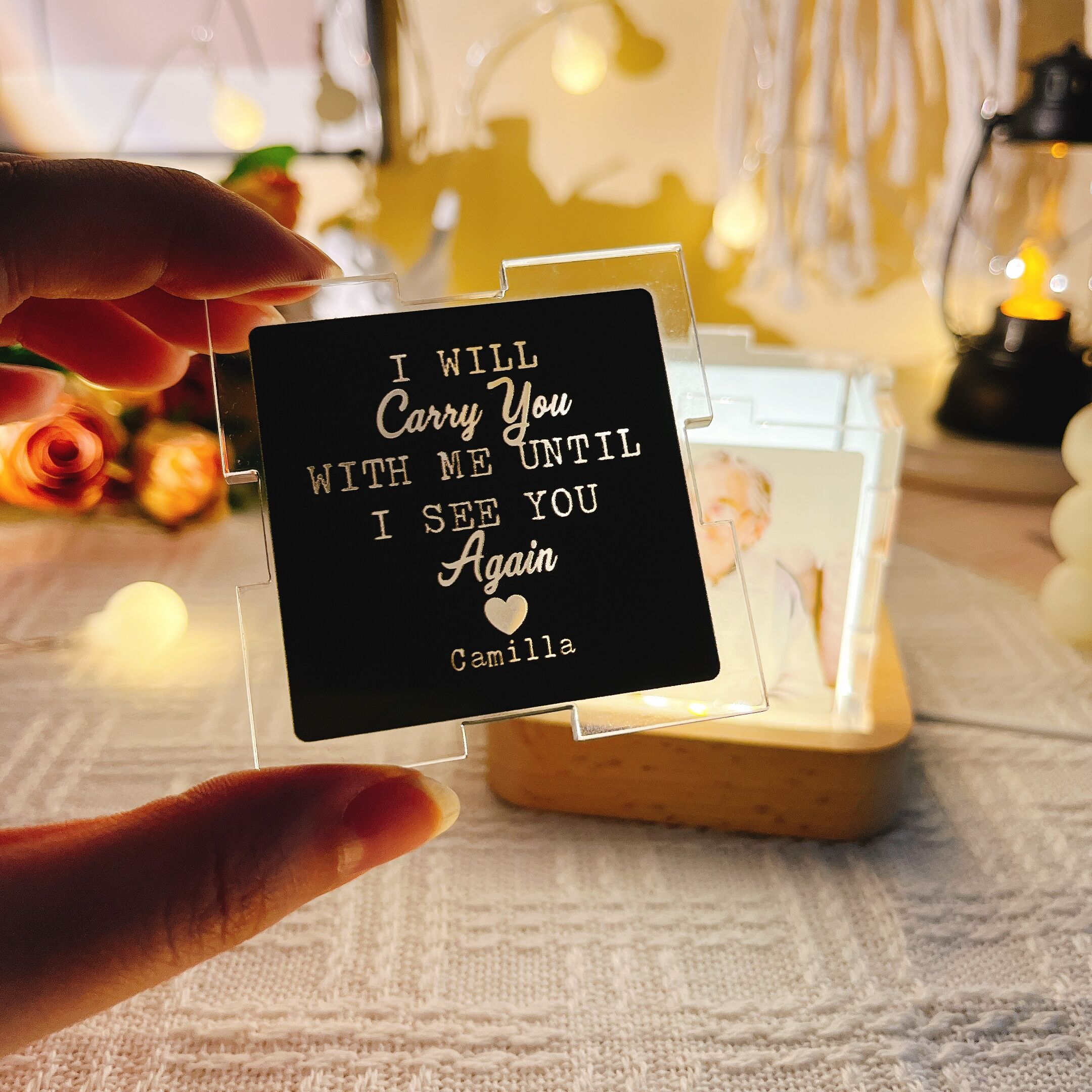 Personalisierte Foto-Acryl-Würfel-Licht mit individuellen Namen Memorial Geschenk für Ihre Liebe