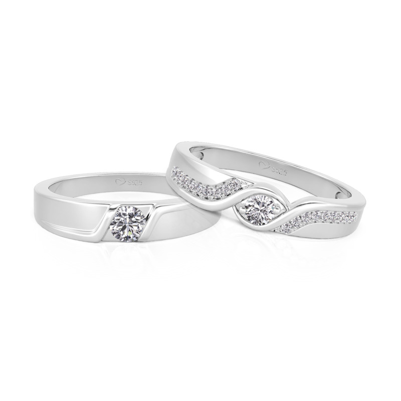 Jeulia Bypass Round Cut Couple Rings Set Sterling Silver