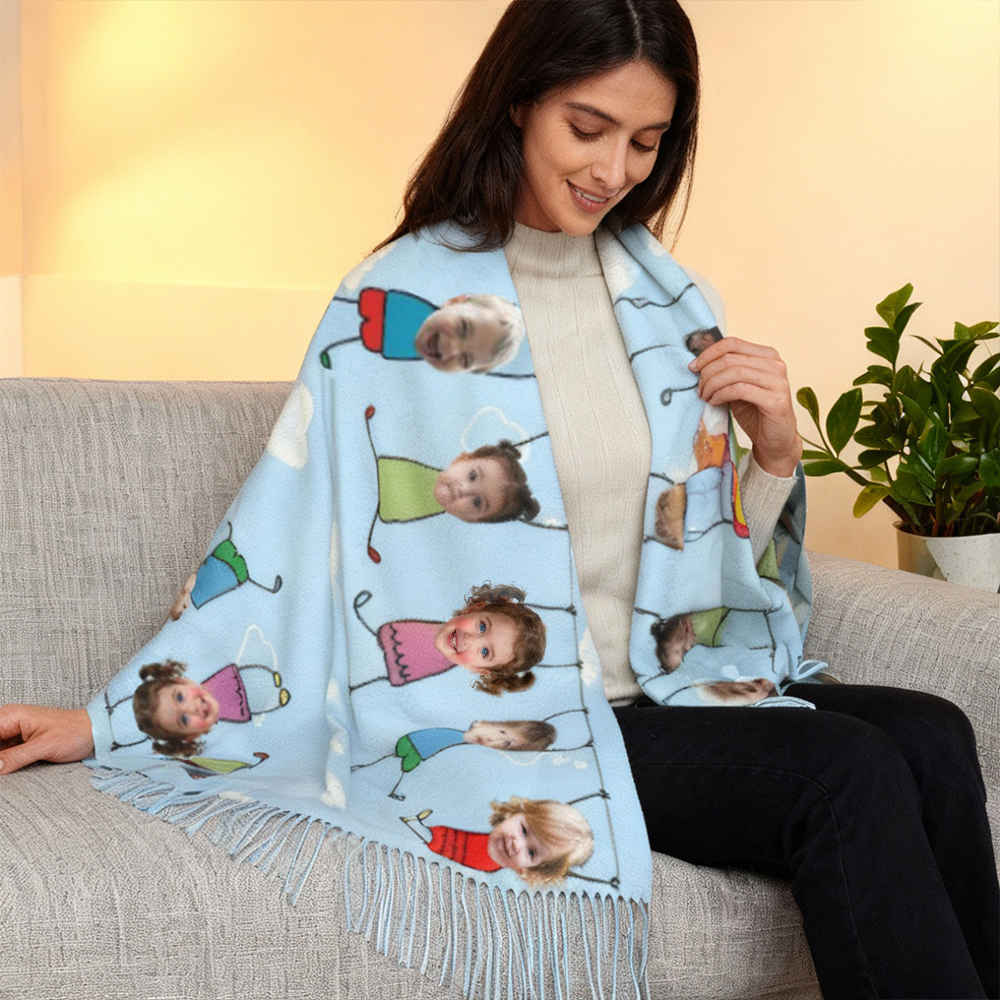 Bufanda personalizada con fotos de niños, cálida bufanda de invierno, regalo de Año Nuevo para mamá.