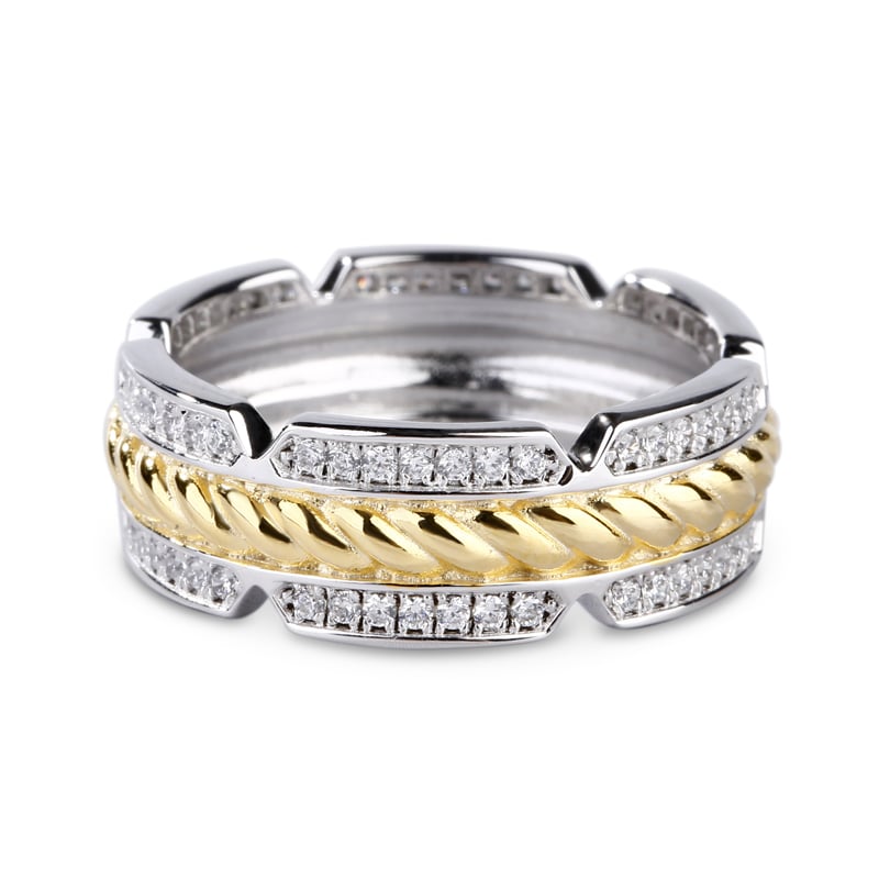 Jeulia Two Tone Rope Sterling Silver Men's Band