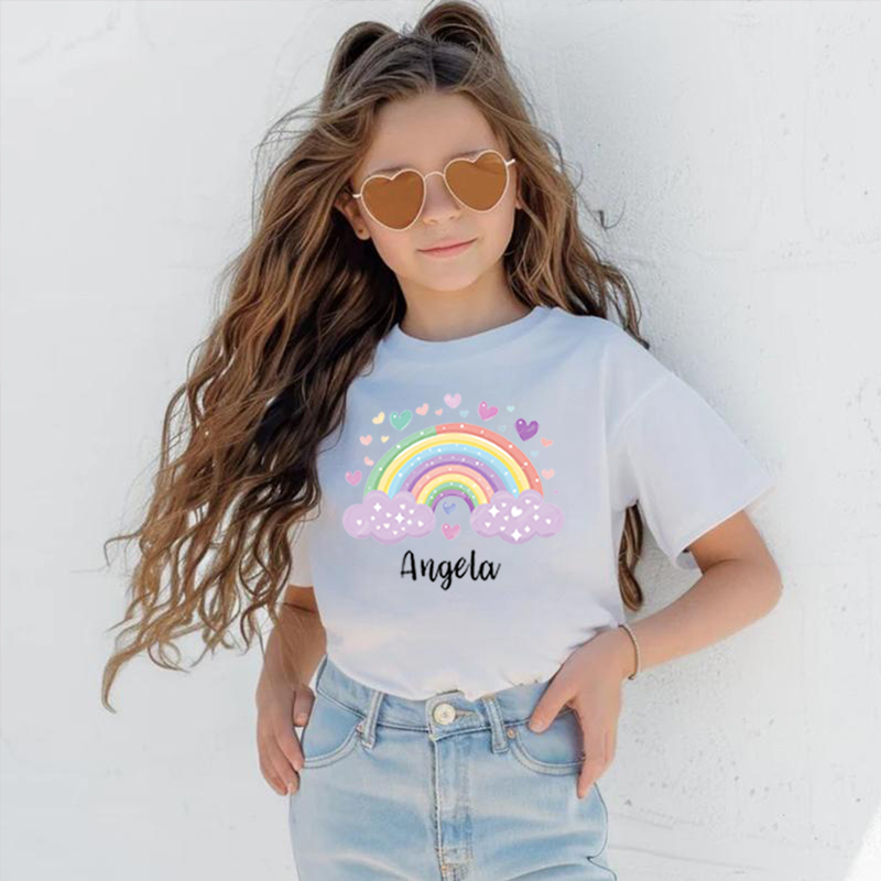 Personalized Kids T-Shirt With Rainbow Pattern Custom Name Children's Gifts
