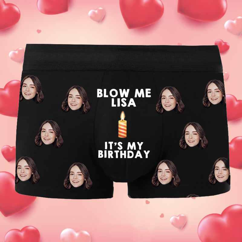 Personalized Picture Men's Underwear Boxer Briefs with Burning Candles Pattern Cool Birthday Gift