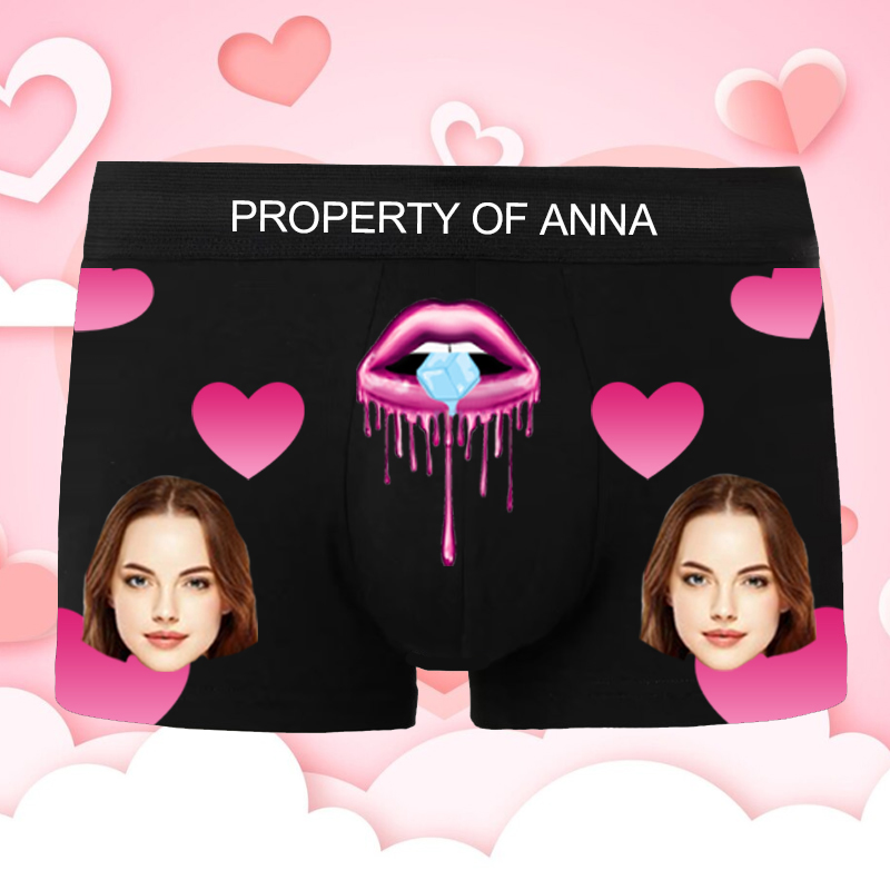 Personalized Picture Men's Underwear Boxer Briefs with Pink Mouth Pattern Sexy Gift for Boyfriend