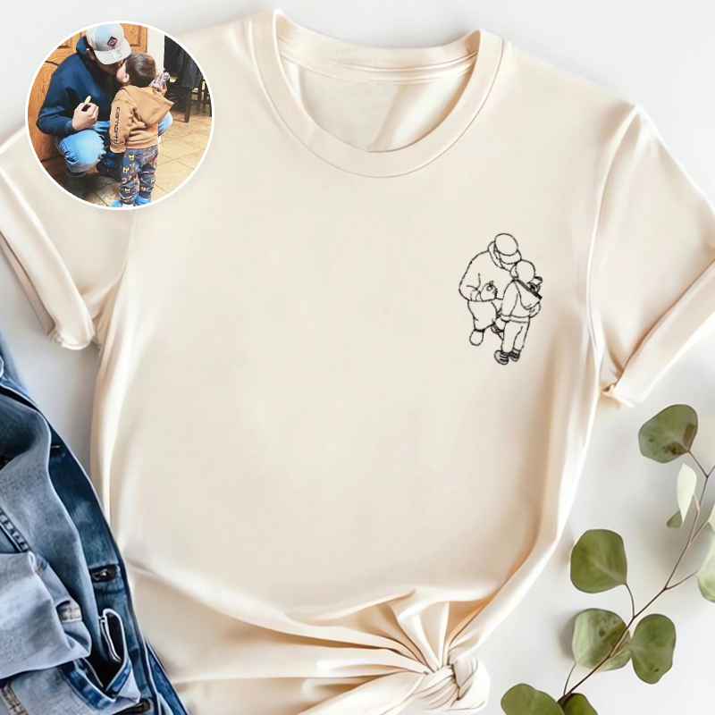Personalized T-shirt Embroidered Custom Dad and Kids Photo Unique Design Perfect Father's Day Gift