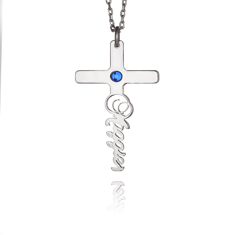 クロス 十字架 ネーム 誕生石 ネックレス