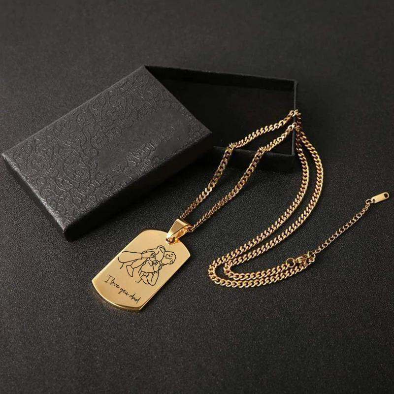 Personalized Dog Tag Necklace Custom Sketch Photo Father's Day Gift