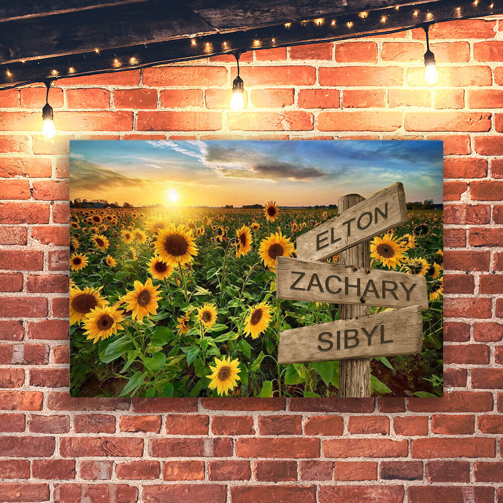 Personalized Name Canvas Wall Art with Sun Flowers Pattern Best Gift for Friends