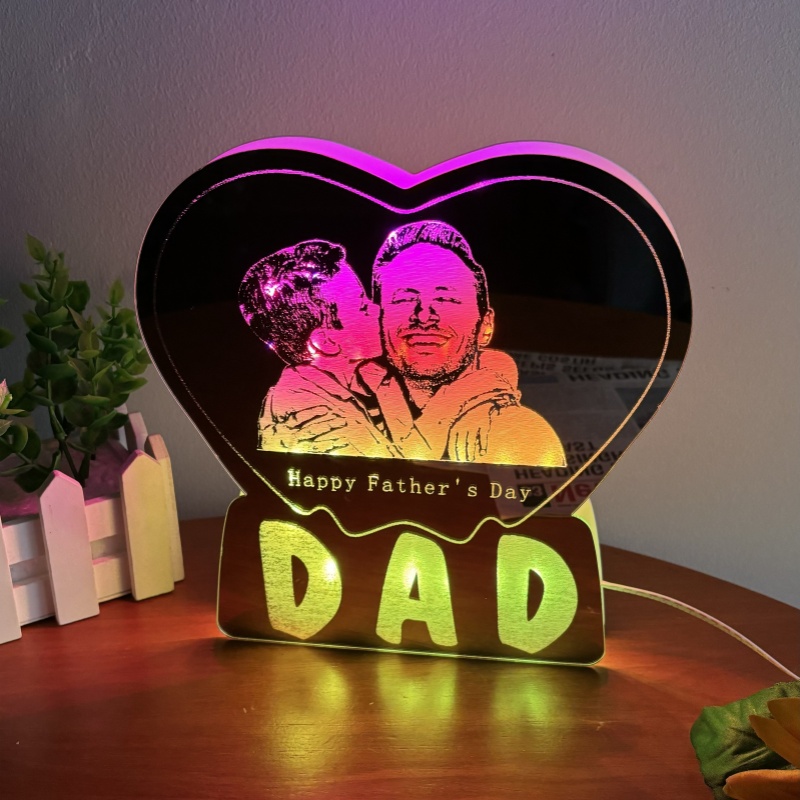 Personalized Heart Shaped Mirror Lamp Customized Photo Cool Gift For Father
