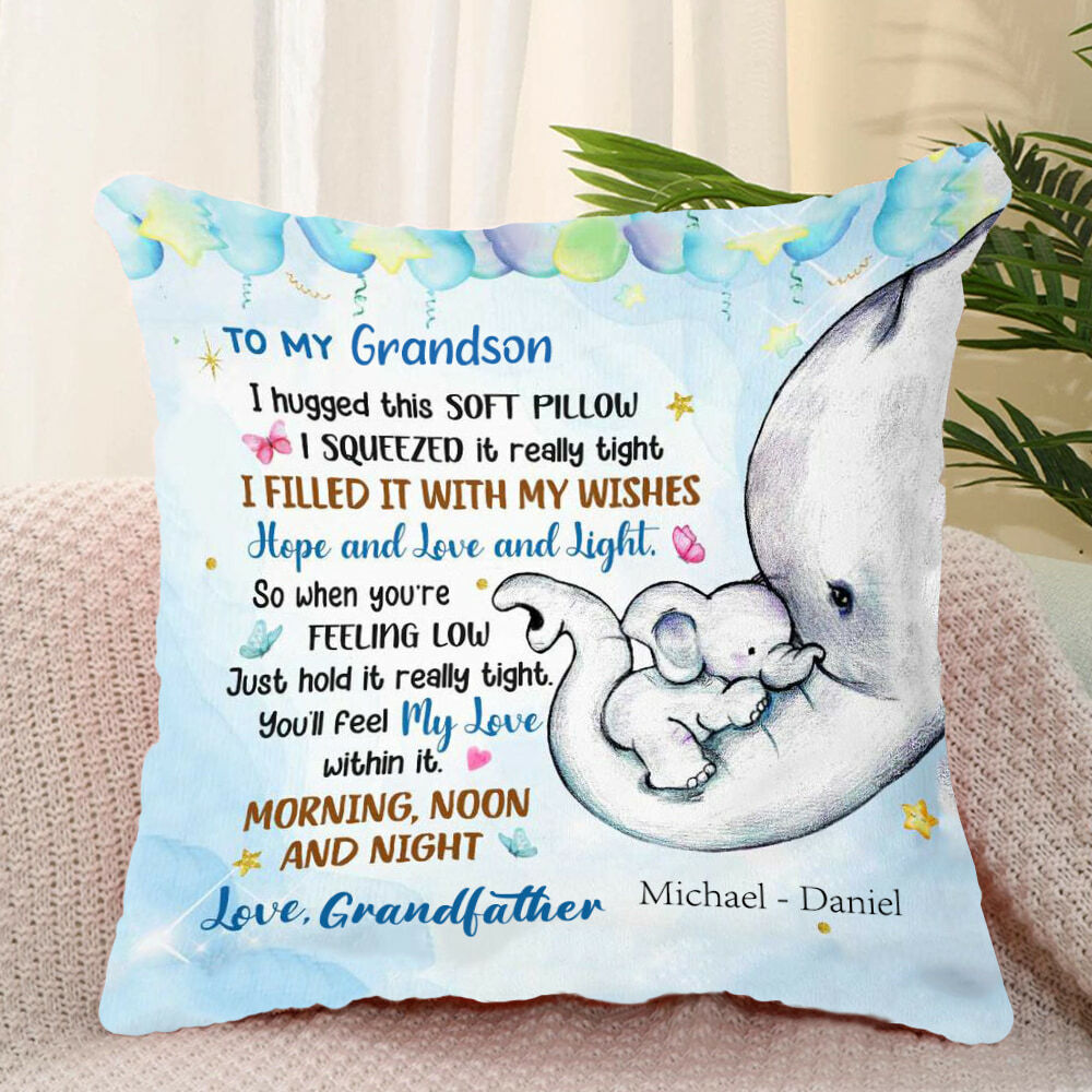 Personalized Pillows with Hand-Painted Elephant Patterns for Family