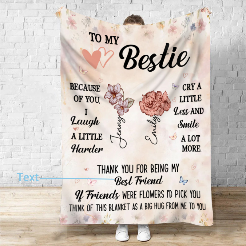Personalized Name Blanket with Custom Birthflower Best Gift for Friend