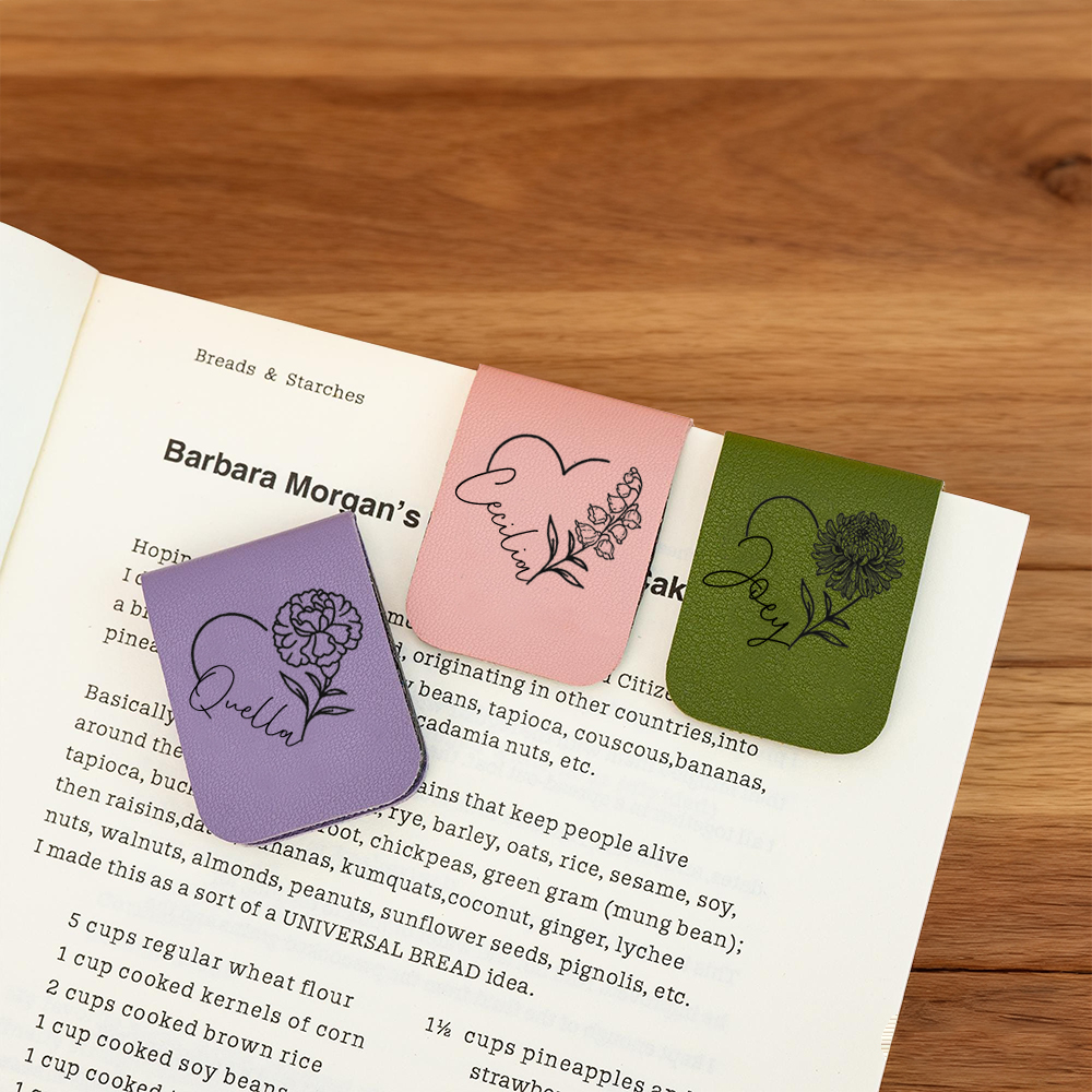 Personalized Birth Flower Magnetic Bookmark PU Leather Bookmark Book Lover Gift for Birthday