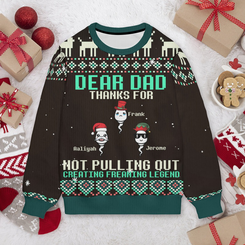 Personalisierter hässliche Weihnachtspullover Unisex Individuelles Design für Kinder Optionale Verzierungen Lustiges Weihnachtsgeschenk für den lieben Papa