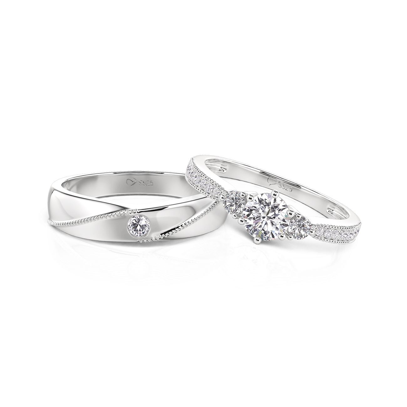 Jeulia Classic Reverse Tapered Couple Rings Set Sterling Silver