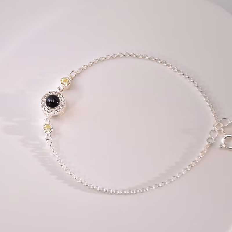 Personalized Projection Photo Bracelet Round Pendant With Diamonds And Birthstone Christmas Gift