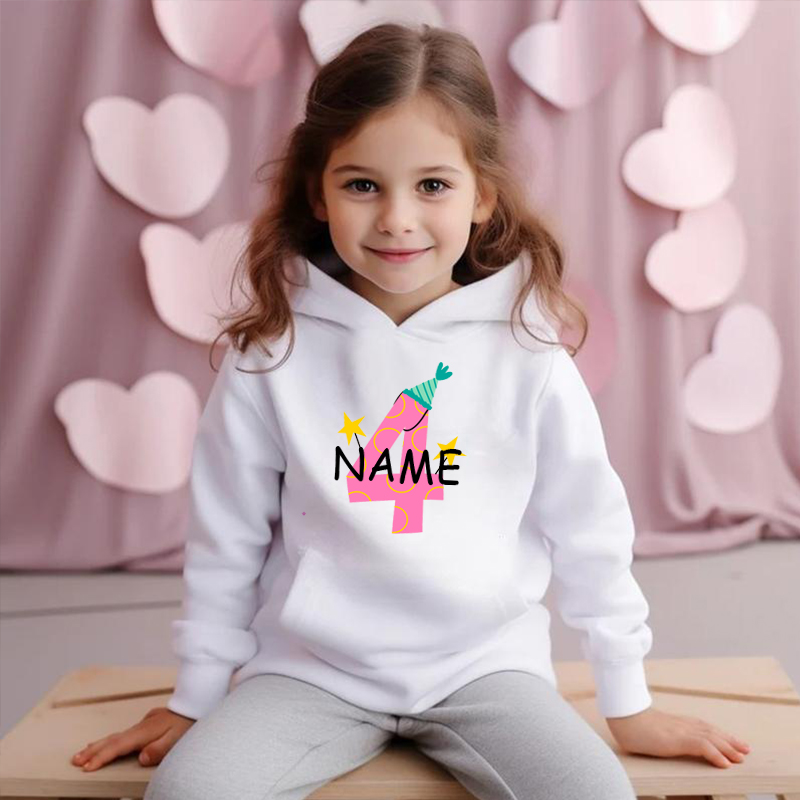 Felpa con cappuccio personalizzata per bambini con nome ed età, regalo di compleanno