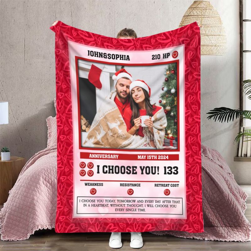Spersonalizowany koc ze zdjęciem, ciepły prezent dla par „Wybieram Cię”