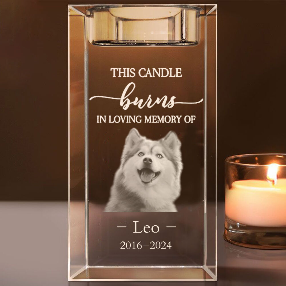 Personalized Crystal Candle Holders Engraved Pet Photo Sympathy Gift for Pet Owners