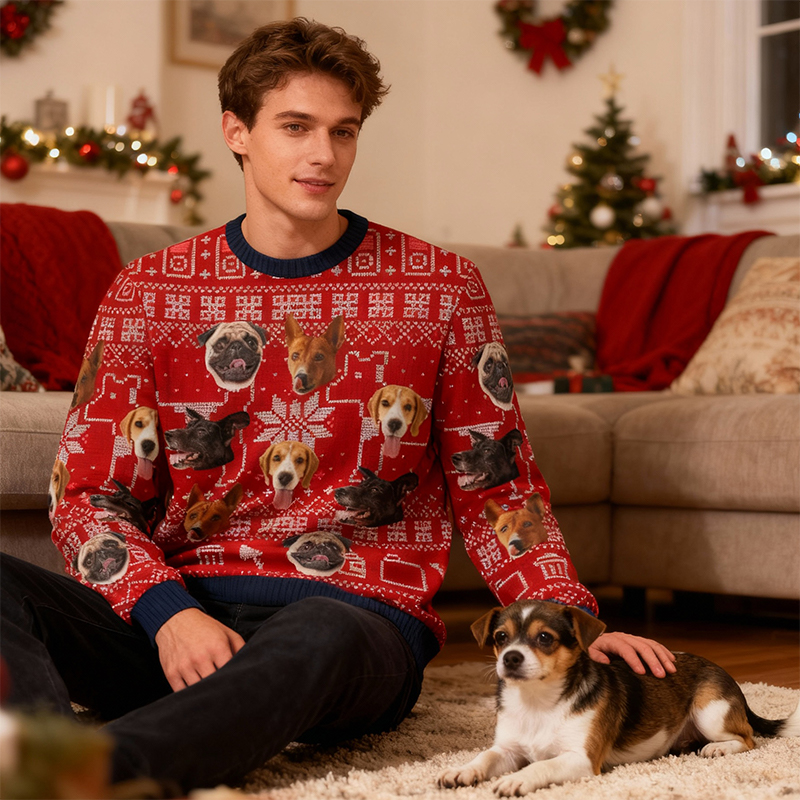 Gepersonaliseerde lelijke trui Unisex Aangepaste foto Hondenhoofd Schattig kerstcadeau voor dierenliefhebbers