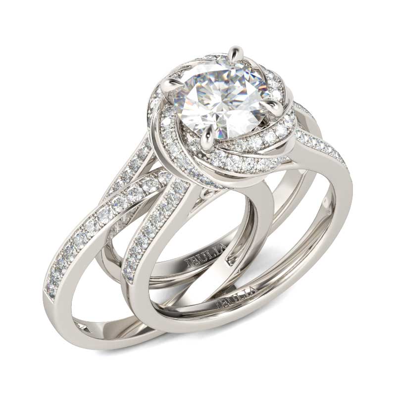 Jeulia Floral Halo Round Cut Interchangeable Sterling Silver Ring Set