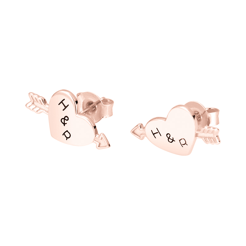 ハート イニシャル スタッド ピアス 両耳用