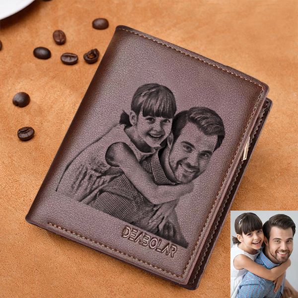 Engraved Picture Wallet Men's Trifold Vertical Wallet
