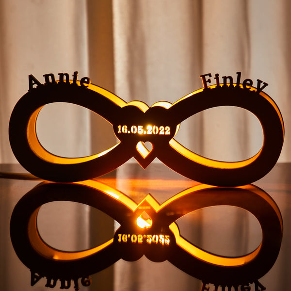インフィニティ＆ハート 木製 刻印 ナイトライト オーダーメイド