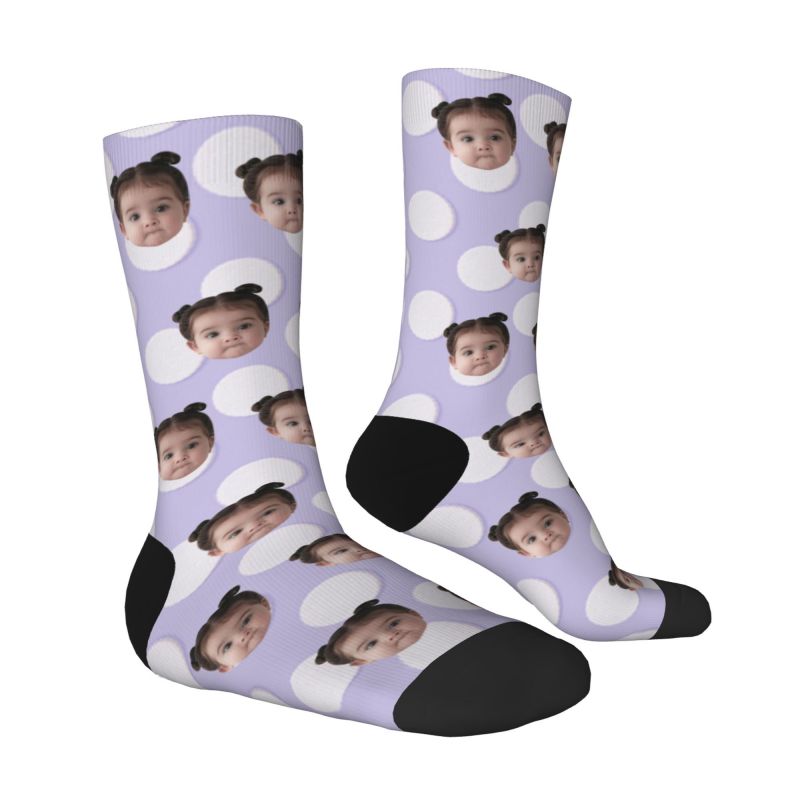 Customized Photo Socks Breathable Material with White Polka Dots for Friends