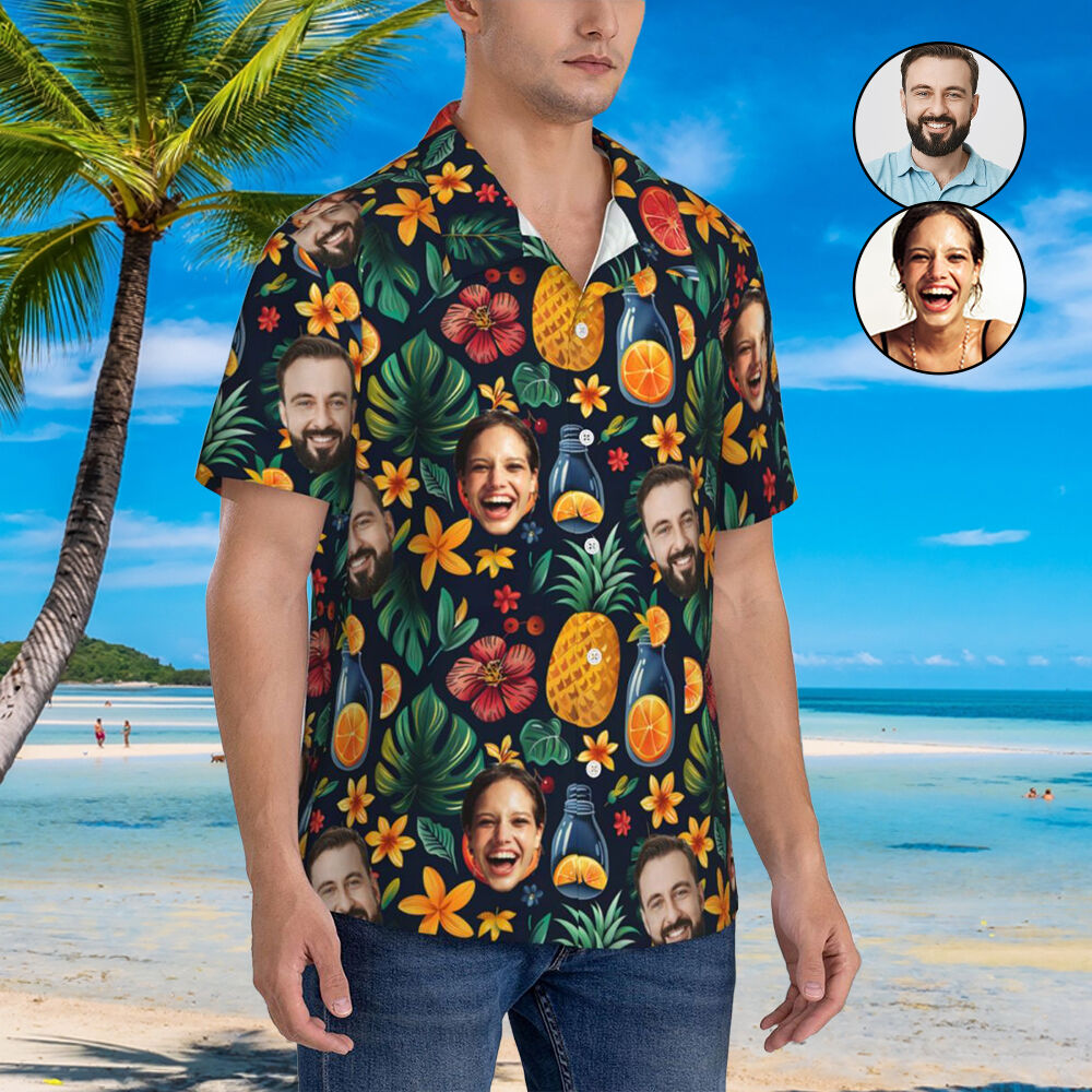 Custom Hawaiian Shirts Men's Tops with Tropical Fruit Prints for Couple